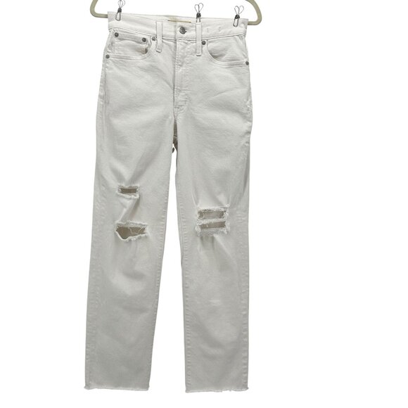 Madewell Womens 25 Jeans The Perfect Vintage Straight Rip Raw Hem White - Picture 1 of 9